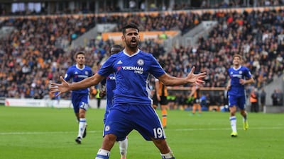 Diego Costa of Chelsea celebrates scoring his sides second goal during the Premier League match between Hull City and Chelsea at KC Stadium on October 1, 2016 in Hull, England. Shaun Botterill / Getty Images