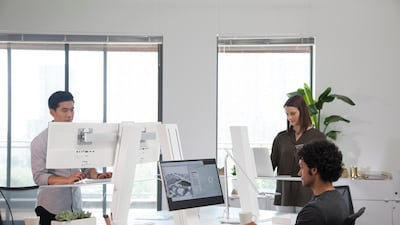 The Quickstand Eco standing desk is made from sustainable materials and features no formaldehyde or PVC. Courtesy Humanscale