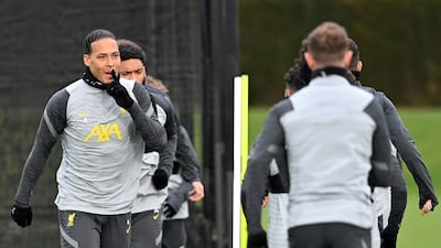 Liverpool defender Virgil van Dijk, left, during training. AFP