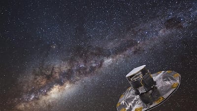 An artist's impression shows the European Space Agency’s Gaia mapping the stars of the Milky Way. S Brunier via Reuters