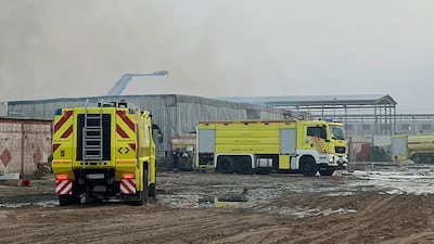 A gas cylinder explosion caused a fire in Abu Dhabi's Al Mafraq industrial area. Photo: Abu Dhabi Police