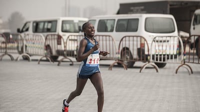 Halima Kayo from Ethiopia sprints toward the finish line to win Lagos City Marathon on Saturday. AFP Photo