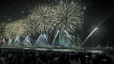 The massive colourful display of fireworks to ring in 2019 at the Corniche in Abu Dhabi on December 31, 2018. Khushnum Bhandari / The National
