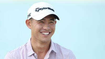 Collin Morikawa talks to the media ahead of the Abu Dhabi HSBC Championship at Yas Links Golf Course. Getty