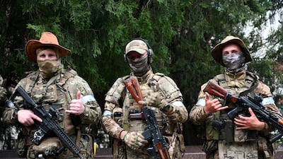 Wagner Group fighters in Rostov-on-Don, during the mercenary group's occupation of the southern Russian city. Reuters