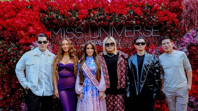 Miss Universe Bahrain council members from left: TV personality Raymond Gutierrez, actress and beauty queen Kylie Verzosa, Miss Universe Bahrain 2022 Evlin Khalifa, national director Josh Yugen, entrepreneur Lorenzo Vega and filmmaker Brillante Mendoza. Photo: Miss Universe Bahrain