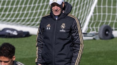 Real Madrid manager Zinedine Zidane oversees training. EPA