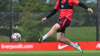 Liverpool full-back Andy Robertson during training. Getty