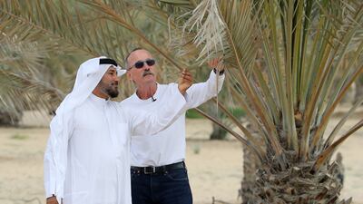 Dr Ahmed Al Muaini and Brent Clothier at the experiment site at the International Centre for Biosaline Agriculture in Dubai.