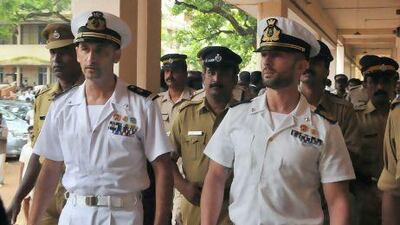 Italian marines Latore Massimiliano and Salvatore Girone are escorted by Indian police outside a court in Kollam on May 25, 2012.