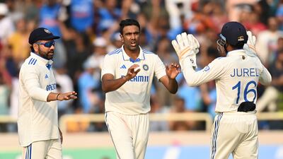 Ravichandran Ashwin celebrates dismissing James Anderson of England for a duck as the visitors were bowled out for 145, giving India a victory target of 192. Getty Images