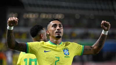 Brazil's forward Raphinha celebrates after scoring. AFP