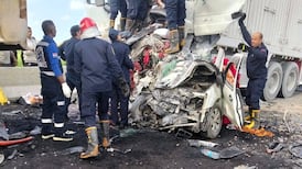 The collision, which involved a pick-up truck and two large cargo lorries, happened on the 30 June Axis, south of Port Said. Photo: Dakahlia Governorate