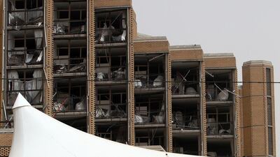 A general view shows the damage inflicted upon the Babylon hotel. Ali Al Saadi / AFP Photo