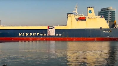 The Saqar Humanitarian Ship set sail from Ras Al Khaimah Port for Al Arish Port in Egypt. Photo: Wam