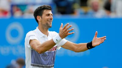 Novak Djokovic celebrates reaching the Aegon Classic final on Friday. Matthew Childs / Reuters