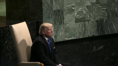 US president Donald Trump sits after speaking during the UN General Assembly meeting in New York on September 19, 2017. Caitlin Ochs / Bloomberg