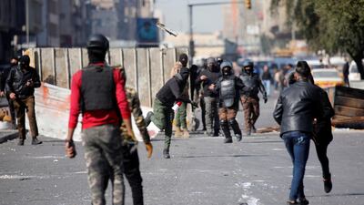 Iraqi demonstrators clash with security forces during the ongoing anti-government protests in Baghdad. REUTERS