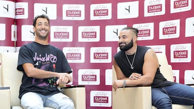 Ricciardo and Kris Fade, RJ at Virgin Radio Dubai, before the start of Movember shave.