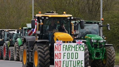 The convoy of farmers gathers near Wrotham in Kent before setting off for London. PA