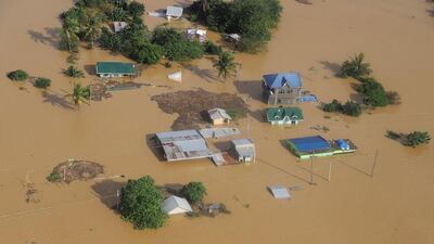Submerged houses in Cagayan province, north of Manila, on November 14, 2020, days after Typhoon Vamco hit parts of the country bringing heavy rain and flooding. AFP