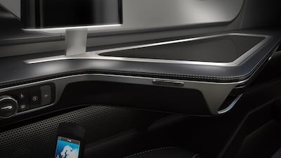 The suite features brushed aluminium trim, quilted fabrics and faux carbon-fibre worktops, giving the impression of the interior of an Aston Martin. Courtesy British Airways