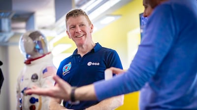 Tim Peake takes part in a Mars Day activity with schoolchildren at the opening of Space Park Leicester. Redpix