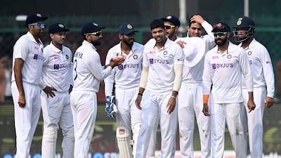 India players after the dismissal of New Zealand's William Somerville. AFP
