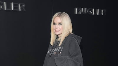 Avril Lavigne arrives at the Mugler x Hunter Schafer Party. AP