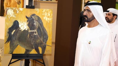 Sheikh Mohammed bin Rashid, Vice President and Ruler of Dubai, visits the Dubai International Horse Fair at the World Trade Centre on March 20, 2014.