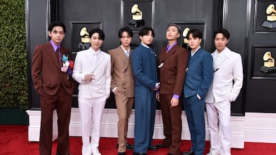 K-pop band BTS sported co-ordinated brown, white and blue looks, thanks to Louis Vuitton. AP