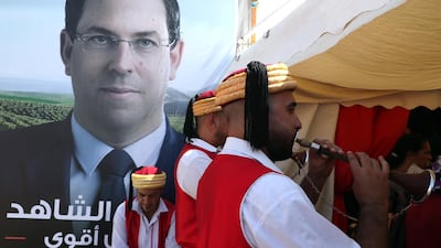 An election poster of Tunisia's Prime Minister Youssef Chahed, presidential candidate during a presidential electoral campaign in Sfax, Tunisia. EPA