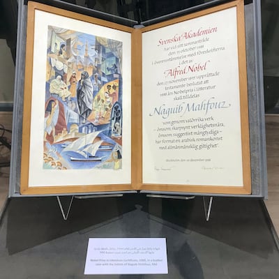 Naguib Mahfouz's Nobel Prize in Literature certificate. Courtesy Walt Curnow