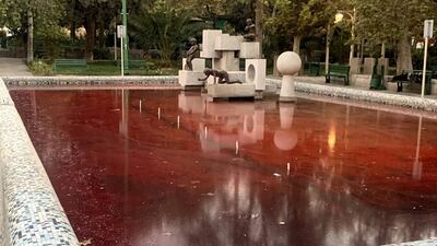 The fountain at Park Daneshjoo (Student Park) in the Iranian capital Tehran on Friday, coloured red in protest against a bloody crackdown on three weeks of demonstrations sparked by the death in custody of Mahsa Amini. AFP