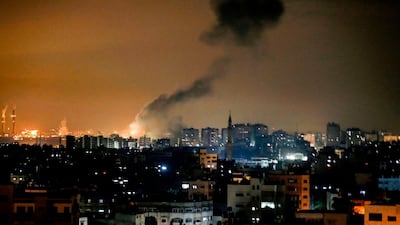 Smoke rises following an Israeli airstrike on Gaza City on Wednesday. AFP