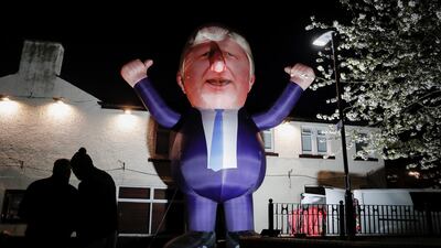 An inflatable figure of Prime Minister Boris Johnson is seen outside Mill House Leisure Centre as ballots were being counted, in Hartlepool. Reuters