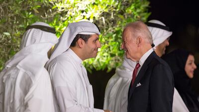 Mr Biden and Khaldoon Khalifa Al Mubarak, chief executive and managing director Mubadala prior to a dinner meeting at Emirates Palace. Crown Prince Court - Abu Dhabi