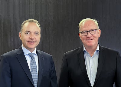 Abdallah Massaad, group chief executive of RAK Ceramics, left, with Julian Henco, group chief executive of Kludi Group Photo: RAK Ceramics