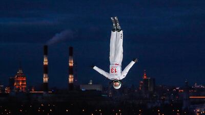 Nuo Xu of China in action during the women's aerials competition at the Freestyle Skiing World Cup in Moscow, on Saturday, February 15. EPA