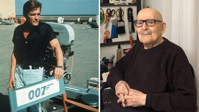 The James Bond logo and its designer Joe Caroff, who passed away on Sunday at the age of 103. Getty Images / Wikimedia Commons