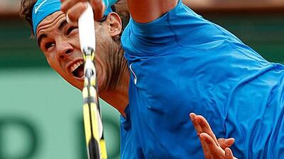 Rafael Nadal serves on his way to victory over Ivan Ljubicic yesterday.