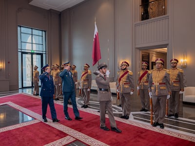 Chief of staff of the Qatari Armed Forces Lt Gen Jassim Al Mannai receives the Commander of the Lebanese Army Gen Rodolphe Haykal. Photo: Qatar's Ministry of Defence