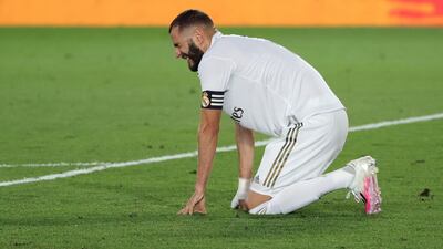 Karim Benzema after suffering an injury. EPA