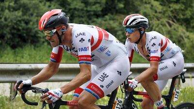 Kristoff and Philipsen riding together in the peloton on stage 11 from Albi to Toulouse.