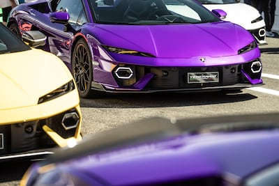 Test cars sat menacingly on the track in an array of typically Lamborghini colours. Photo: Lamborghini