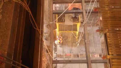 Interior view of floor by floor demolition on large commercial building in lower Manhattan. John S Moller