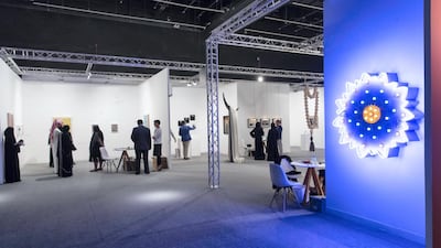 A view of last year's Focus section of invited galleries to Abu Dhabi Art, curated by Omar Kholeif. The art fair announced its 2018 curators this year. Christopher Pike / The National