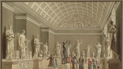 Benjamin Zix’s pen-and-watercolour piece shows art displayed in Versailles in 1807. Courtesy RMN-Grand Palais