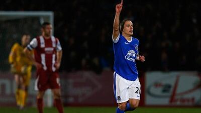 Everton's Leon Osman celebrates his goal against Cheltenham Town in the FA Cup third round.