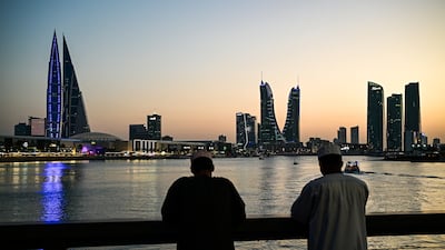 High rise buildings are pictured in the Manama skyline on February 14, 2026. (Photo by Giuseppe CACACE / AFP)